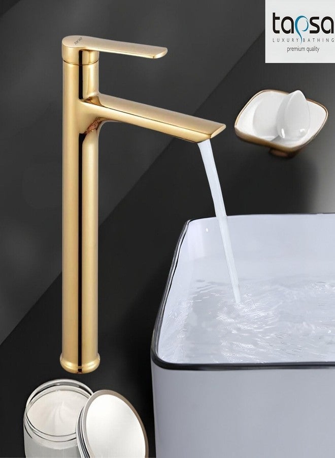 TAPSA LUXURY BATHING خلاط حوض مسطح ذو ذراع واحد مطلي بتقنية PVD من تابسا جولد | صنبور ذو ذراع واحد | صنبور عمودي ذو ذراع واحد | خلاط مياه ساخنة وباردة بارتفاع 12 بوصة للمطبخ والغسيل - Image 5
